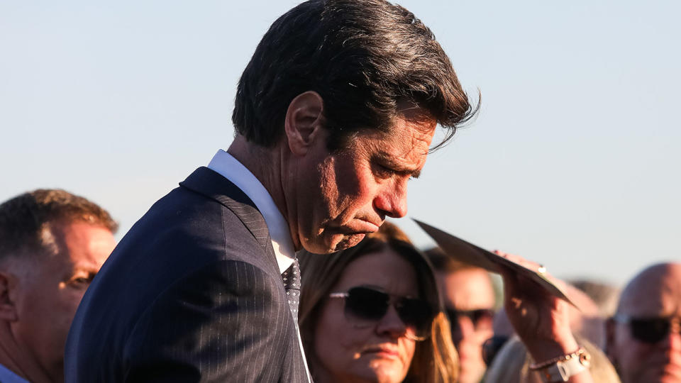 AFL CEO Gillon McLachlan, pictured here during Danny Frawley's memorial service.