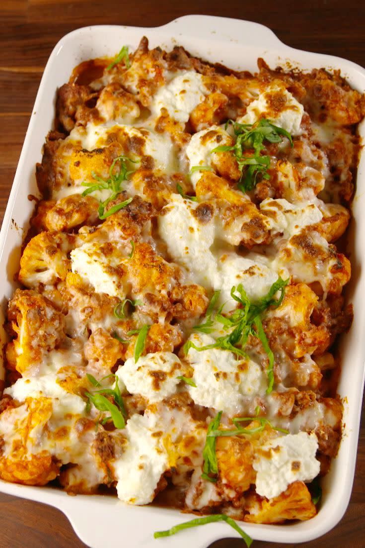 <p>Cauliflower makes the best stand in for practically EVERY pasta.</p><p>Get the recipe from <a href="https://www.delish.com/cooking/recipe-ideas/a57630/cauliflower-baked-ziti-recipe/" rel="nofollow noopener" target="_blank" data-ylk="slk:Delish" class="link ">Delish</a>.<br></p>