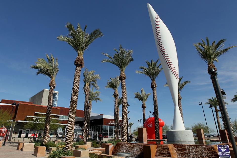 A general view of Goodyear Ballpark, the spring training home of the Cincinnati Reds and the Cleveland Guardians in Goodyear, Arizona.