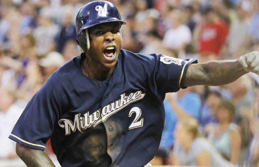 Nyjer Morgan celebrates after scoring the eventual winning run in the ninth inning against the Twins on July 2, 2011.