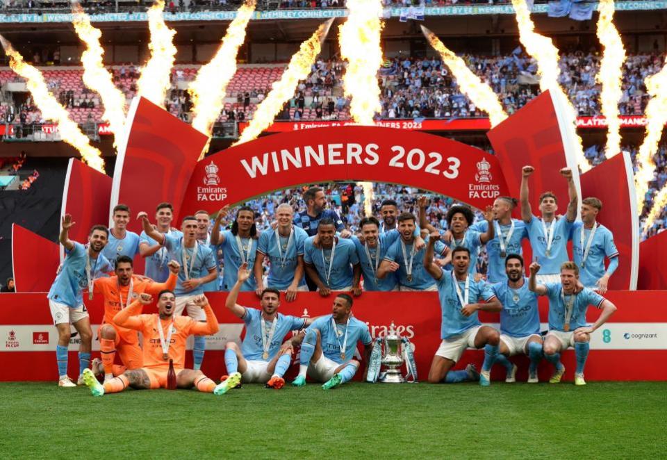 Watford Observer: Manchester City celebrate their 2023 FA Cup Final victory.