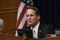 FILE - In this March 6, 2019, file photo, Rep. Harley Rouda, D-Calif., speaks during a House Oversight and Reform subcommittee hearing on Capitol Hill in Washington. In the Republican-leaning California 48th Congressional District in Orange County, Republican challenger Michelle Steel has talked about taxes, while Rouda has focused on health care and prescription drug costs. In the campaign for House control, some districts are seeing a fight between Democrats saying they'll protect voters from Republicans willing to take their health coverage away, while GOP candidates are raising specters of rioters imperiling neighborhoods if Democrats win. (AP Photo/Sait Serkan Gurbuz, File)