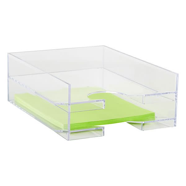 <p><strong>Container Store</strong></p><p>containerstore.com</p><p><strong>$18.99</strong></p><p><a href="https://go.redirectingat.com?id=74968X1596630&url=https%3A%2F%2Fwww.containerstore.com%2Fs%2Foffice%2Fdesktop-collections%2Fclear-collection%2Fpalaset-clear-stackable-letter-tray%2F123d%3FproductId%3D10000293&sref=https%3A%2F%2Fwww.bestproducts.com%2Fhome%2Fdecor%2Fg1835%2Foffice-desk-organizers%2F" rel="nofollow noopener" target="_blank" data-ylk="slk:Shop Now" class="link ">Shop Now</a></p><p>The best thing about acrylic decor is that it really goes with anything. Plus, it allows you to locate documents much easier than an opaque organizer would.</p><p>This two-tier letter tray is made of thick material that reviewers say feels substantial and of high quality. Best of all, these trays are stackable, so it’s easy to add a third, fourth, or even fifth tier to them. Though we hope you don’t have <em>that</em> much paperwork to deal with.</p>