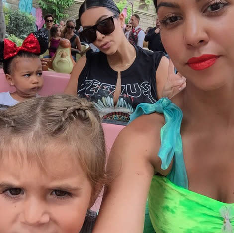 A month later, the pals — who are close just like their moms — hit up the Happiest Place on Earth again, this time for P’s 3rd birthday. Fortunately, North and Penelope don’t seem as into posing for pics as their mommies… yet. Photo: Instagram