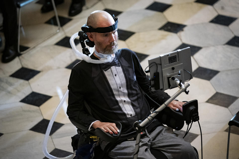 Steve Gleason received the Congressional Gold Medal ceremony at Statuary Hall in Washington, D.C. on Wednesday. (Al Drago/Bloomberg/Getty Images)