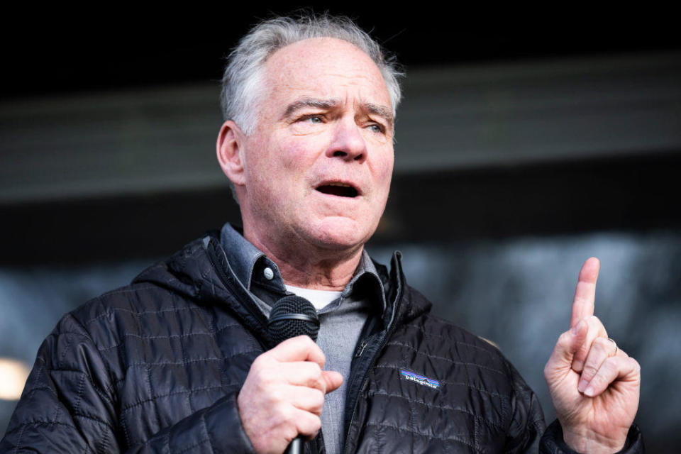 File: Sen. Tim Kaine, D-Va., speaks during a canvassing event for State Sen. Jennifer McClellan, D-Va., in the North Side of Richmond, Va., on Dec. 17, 2022.  / Credit: Tom Williams/CQ-Roll Call, Inc via Getty Images