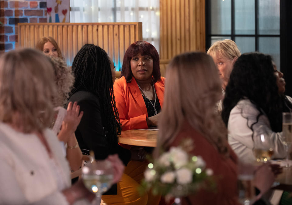 FROM ITV

STRICT EMBARGO  - No Use Before Tuesday 6th June 2023

Coronation Street - Ep 1097778

Monday 12th June 2023

Aggie Bailey [LORNA LAIDLAW], Sally Metcalfe [SALLY DYNEVOR] and Dee-Dee Bailey [CHANNIQUE STERLING BROWN] attend Yvetteâ€™s charity auction. Under pressure from Yvette, Aggie bids Â£3k for a summerhouse, expecting to be outbid. Sheâ€™s horrified when Yvette brings down the hammer and declares it sold. 

Picture contact - David.crook@itv.com

Photographer - Mark Bruce

This photograph is (C) ITV and can only be reproduced for editorial purposes directly in connection with the programme or event mentioned above, or ITV plc. This photograph must not be manipulated [excluding basic cropping] in a manner which alters the visual appearance of the person photographed deemed detrimental or inappropriate by ITV plc Picture Desk. This photograph must not be syndicated to any other company, publication or website, or permanently archived, without the express written permission of ITV Picture Desk. Full Terms and conditions are available on the website www.itv.com/presscentre/itvpictures/terms
