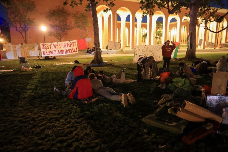 People protest in support of Palestinians in Gaza at the University of Southern California (USC) in Los Angeles