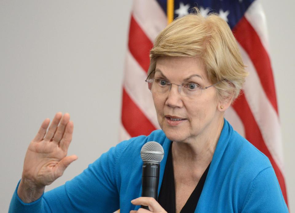 U.S. Sen. Elizabeth Warren speaks to a capacity crowd during an afternoon visit to Chatham Community Center on Saturday. Steve Heaslip/Cape Cod Times