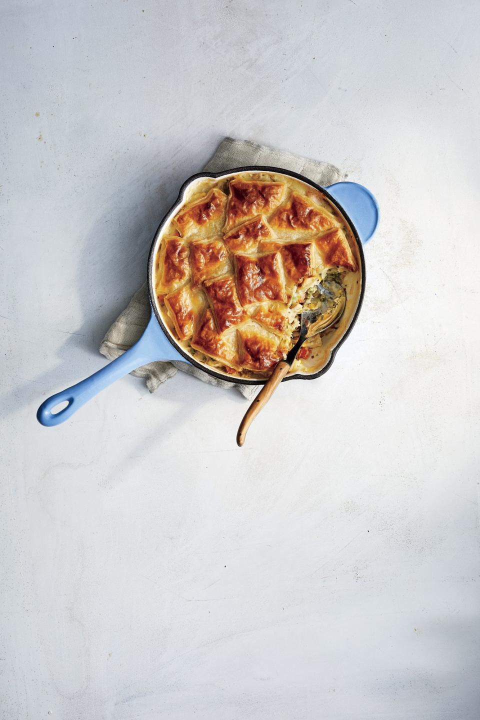 Skillet Pot Pie with Chicken and Spring Vegetables