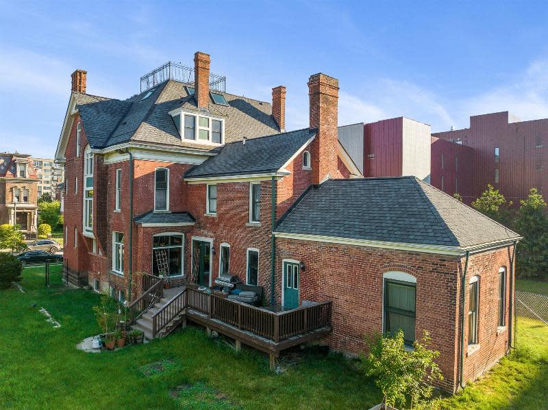 An exterior view from behind the mansion.