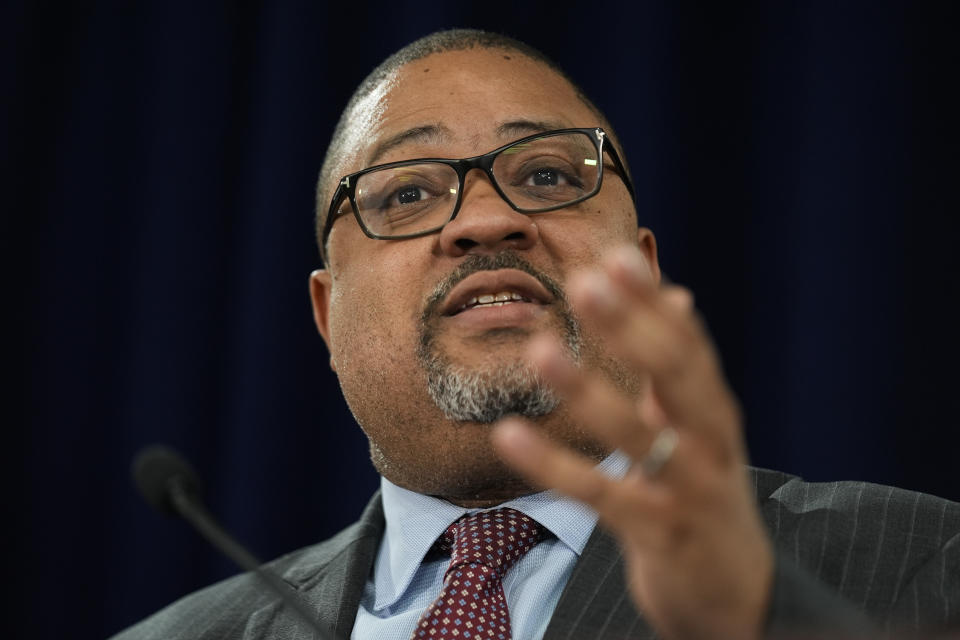 Manhattan District Attorney Alvin Bragg speaks to the media after a jury found former President Donald Trump guilty on 34 felony counts of falsifying business records, Thursday, May 30, 2024, in New York. Donald Trump became the first former president to be convicted of felony crimes as a New York jury found him guilty of 34 felony counts of falsifying business records in a scheme to illegally influence the 2016 election through hush money payments to a porn actor who said the two had sex. (AP Photo/Seth Wenig)