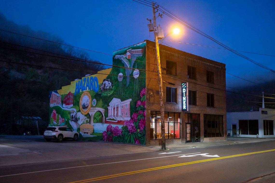 Dawn approaches in downtown Hazard, Ky., on Sunday, April 7, 2024.