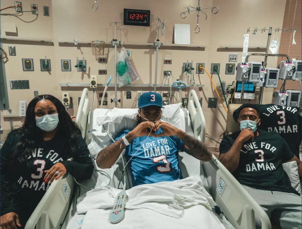 Damar Hamlin tweets from his hospital bed before the Buffalo Bills game on Sunday.