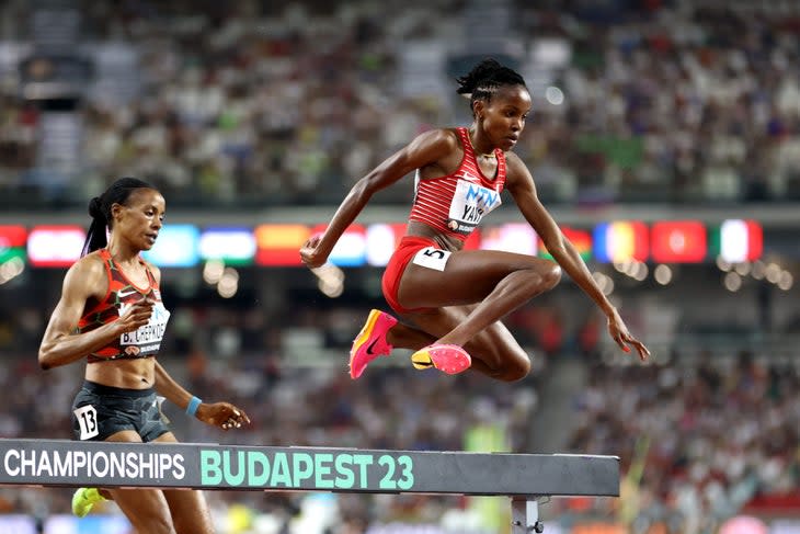 Winfred Mutile Yavi of Team Bahrain competes in the steeplechase