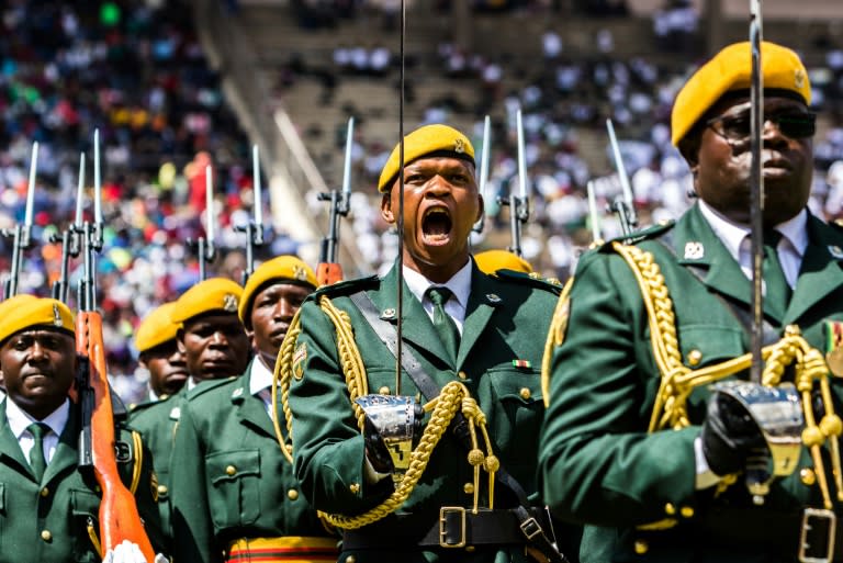 Zimbabwe's guard of honour parade during the country's 37th Independence Day celebrations in Harare on April 18, 2017