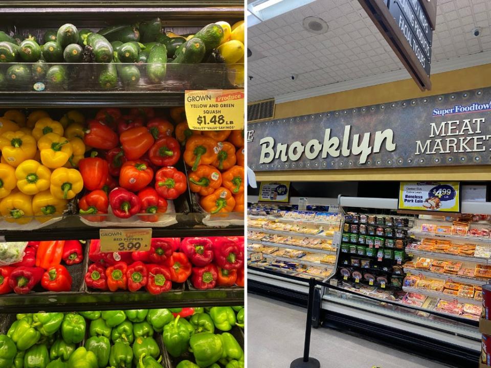 Side by side photos of a Brooklyn grocery store