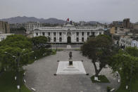 A view of Congress after Peruvian President Pedro Castillo disolved the body on the day lawmakers were planning an impeachment vote on him in Lima, Peru, Wednesday, Dec. 7, 2022. Castillo also called for new legislative elections, before lawmakers could debate a third attempt to remove him from office. (AP Photo/Martin Mejia)