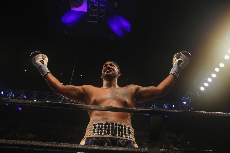 BIRMINGHAM, AL - FEBRUARY 25: Dominic Breazeale celebrates his victory over Izu Uogonoh in a heavyweight bout at Legacy Arena at the BJCC on February 25, 2017 in Birmingham, Alabama.  (Photo by David A. Smith/Getty Images)