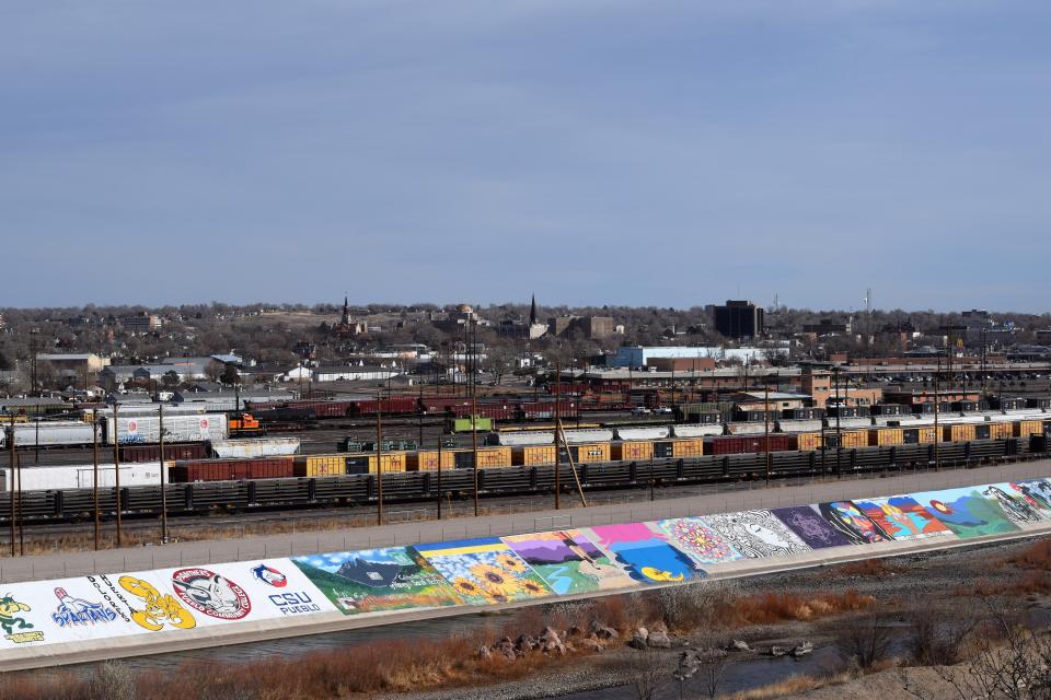 The Pueblo Levee Mural Project lines the levee of the Arkansas River.