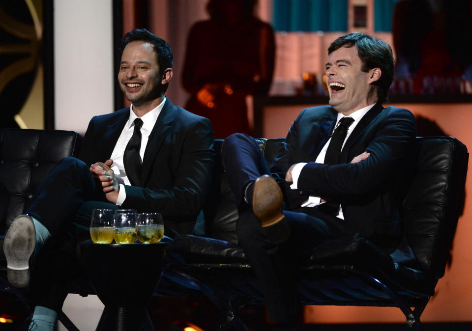 CULVER CITY, CA - AUGUST 25: Comedian Nick Kroll and actor Bill Hader onstage during The Comedy Central Roast of James Franco at Culver Studios on August 25, 2013 in Culver City, California. The Comedy Central Roast Of James Franco will air on September 2 at 10:00 p.m. ET/PT.  (Photo by Kevin Winter/Getty Images for Comedy Central)