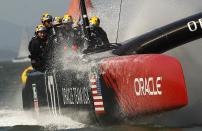 Oracle Team USA sails to victory against Emirates Team New Zealand during Race 18 of the 34th America's Cup yacht sailing race in San Francisco, California September 24, 2013. REUTERS/Robert Galbraith (UNITED STATES - Tags: SPORT YACHTING)