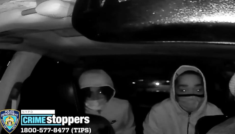 Two suspects wearing face masks and hoodies are accused of robbing at least seven Uber and Lyft drivers between February and March. NYPD