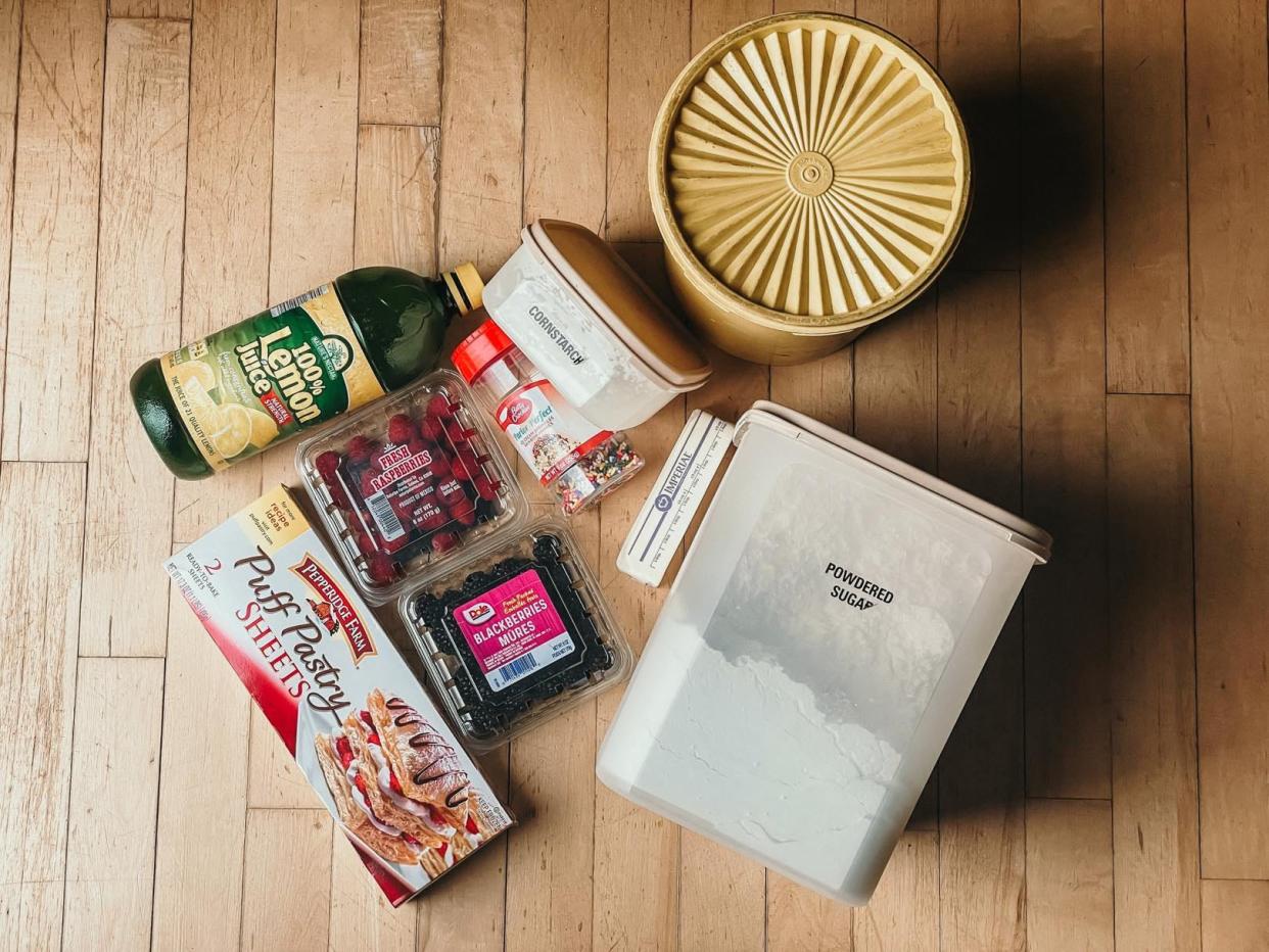 ingredients for wild-berry toaster pastries on a wooden surface