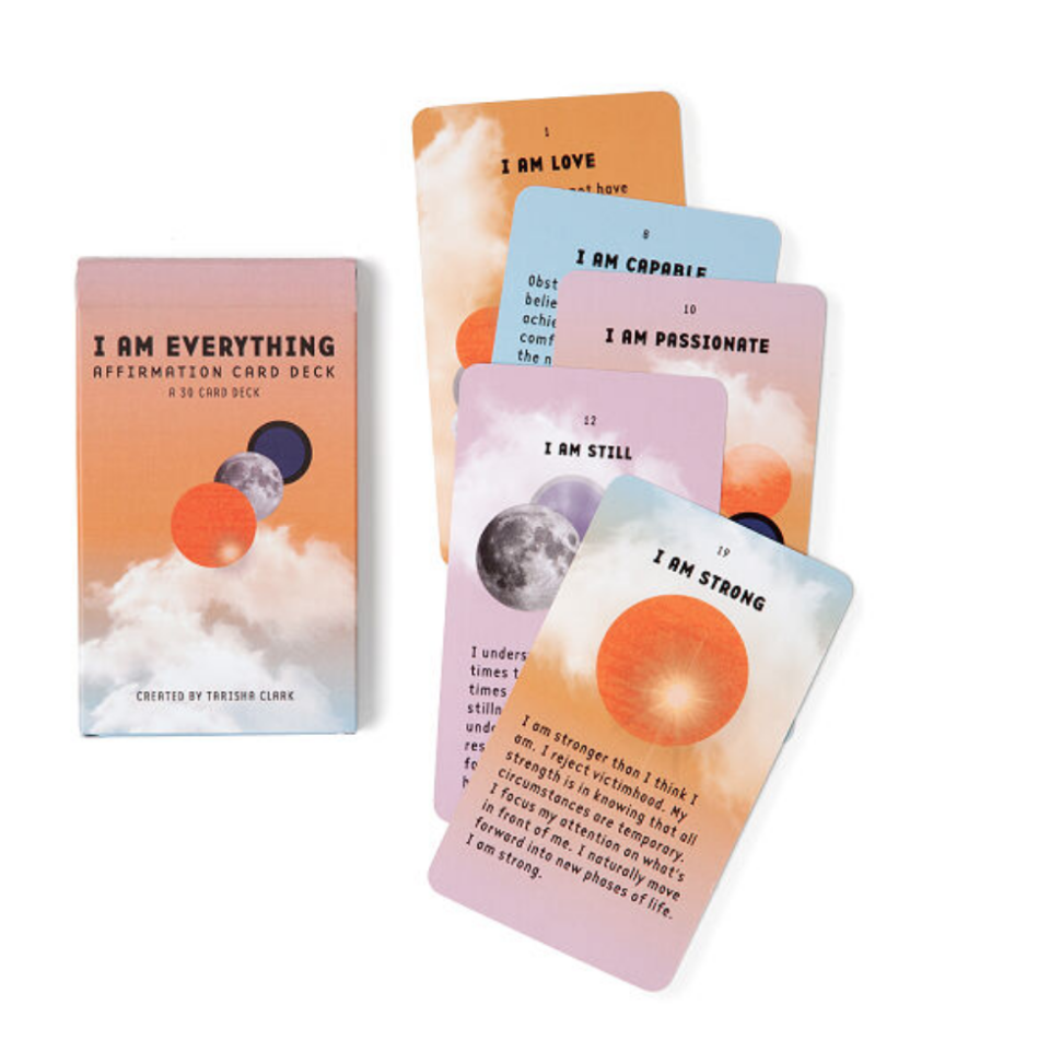 <p><strong>UncommonGoods</strong></p><p><strong>$15.00</strong></p><p>High school can be a stressful time for teens. Give them the gift of positive reinforcement with this delightful deck of cards. This deck of affirmation cards is filled with powerful and encouraging "I am" statements that they can read aloud for daily mindfulness.</p>