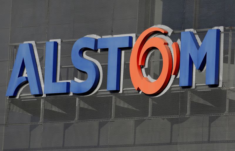 FILE PHOTO: A logo of Alstom is seen at the Alstom's plant in Semeac near Tarbes