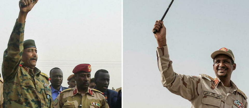 Le général Abdel Fattah al-Burhane à gauche, le commandant paramilitaire Mohamed Hamdane Daglo à droite.  - Credit:YASUYOSHI CHIBA, YASUYOSHI CHIBA / AFP