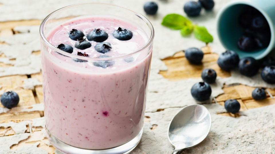blueberry smoothie in glass