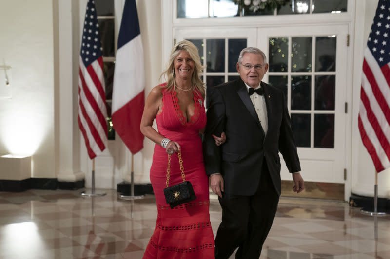 New Jersey Sen. Robert Menendez, D-N.J., and his wife, Nadine Menendez, arrive to attend a State Dinner in honor of French President Emmanuel Macron and his wife at the White House in Washington, DC, Dec. 2022. File photo by Sarah Silbiger/UPI