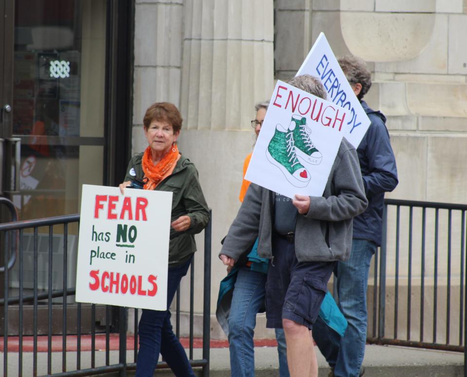 Participants in the March for Our Lives Walk and Rally travel Main Street in the Village of Wellsville Saturday. Similar events were held across the country to push for gun control legislation in the wake of a mass shooting in Uvalde, Texas that killed 21 people, including 19 children.