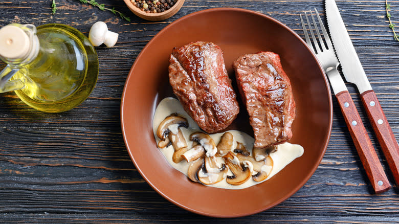 steak Diane with mushrooms and cream