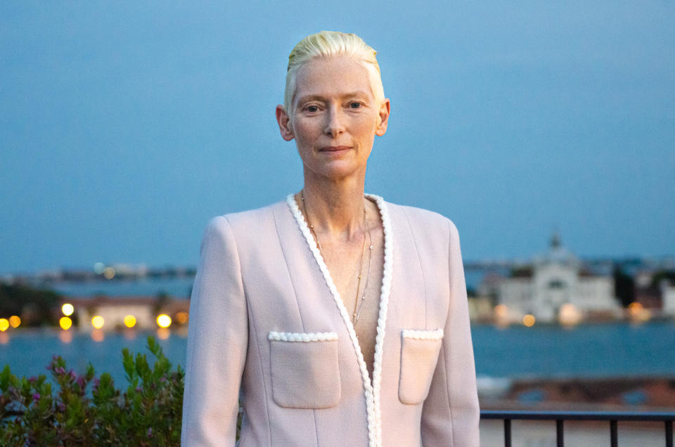 Tilda Swinton in Chanel couture spring 2022 at the 79th Venice Film Festival.