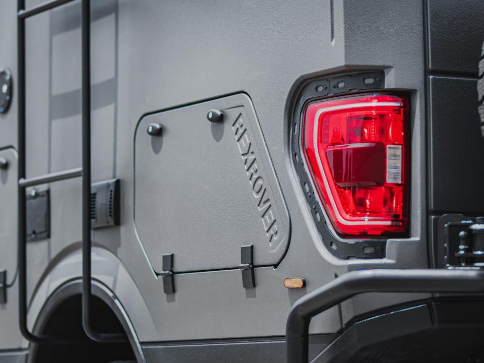 Close up of an exterior storage unit on the RexRover