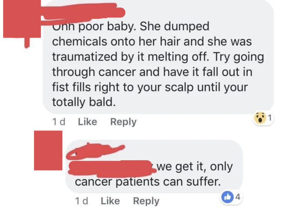 "we get it, only cancer patients can suffer."