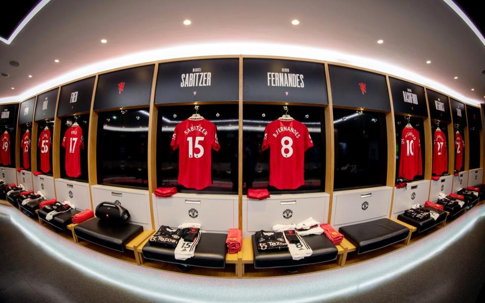 A general view inside the Manchester United dressing room prior to the Premier League match between Manchester United and Leeds United at Old Trafford on February 08, 2023 in Manchester, England. - Ash Donelon/Getty Images