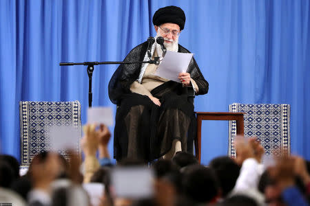 Iran's Supreme Leader Ayatollah Ali Khamenei speaks at the Hussayniyeh of Imam Khomeini in Tehran, Iran, August 13, 2018. Official Khamenei website/Handout via REUTERS/Files