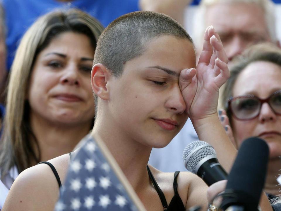 Emma Gonzalez speaks at a rally for gun control at the Broward County Federal Courthouse in Fort Lauderdale, Florida, three days after the Parkland shooting (AFP/Getty)