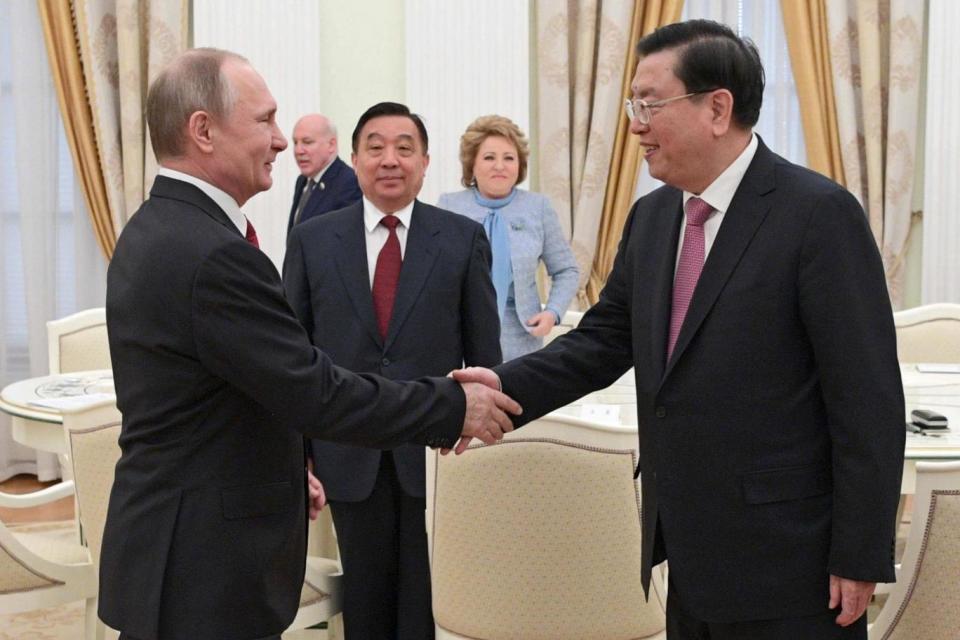 Vladimir Putin, left, met China's National People's Congress Chairman Zhang Dejiang this week. (AP)