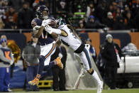 <p>Philadelphia Eagles cornerback Cre’von LeBlanc (34) breaks up a pass intended for Chicago Bears wide receiver Anthony Miller (17) during the first half of an NFL wild-card playoff football game Sunday, Jan. 6, 2019, in Chicago. (AP Photo/Nam Y. Huh) </p>