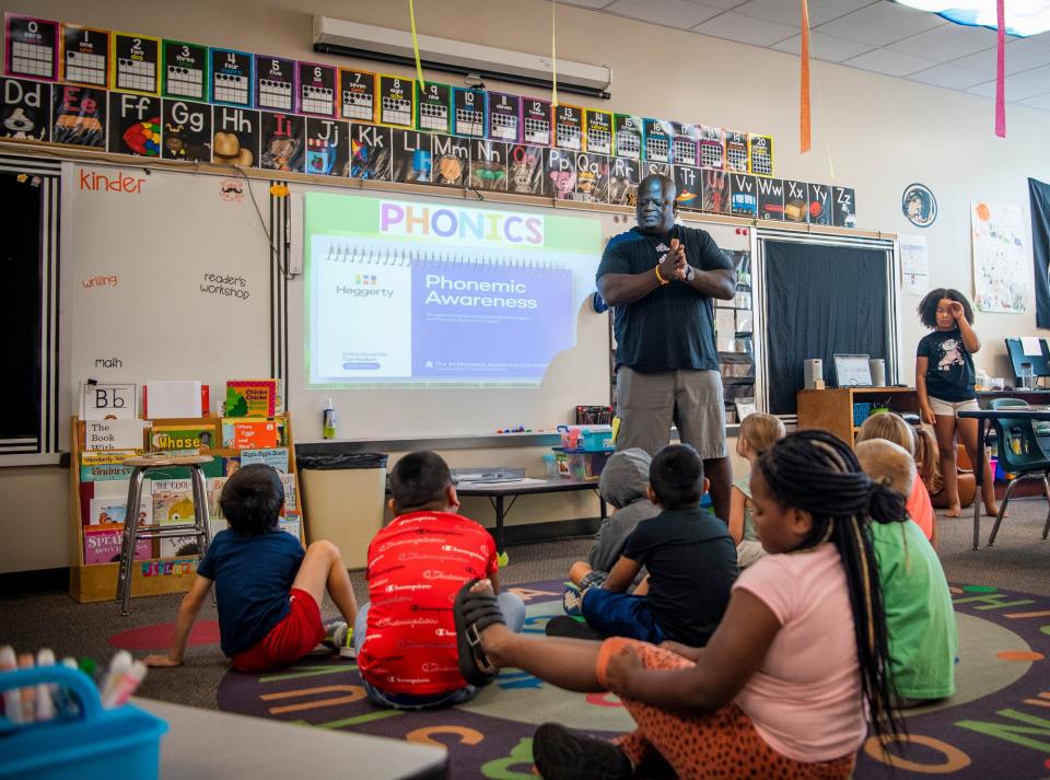 Teacher Andre Rush instructs students during Monroe County Community School Corporation's Jump Start program at Summit Elementary School on Friday, July 21, 2023.