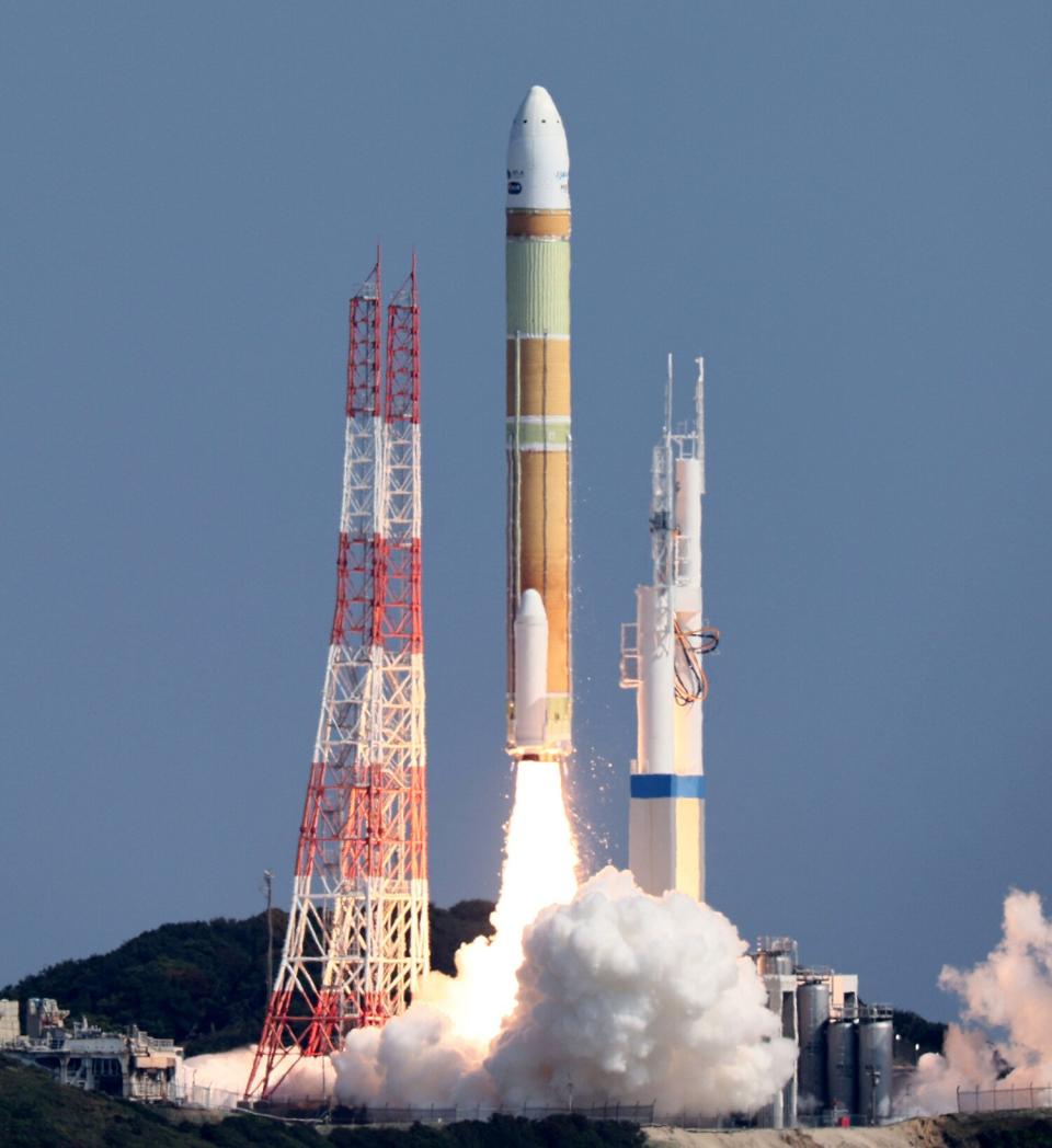 Japan's new H3 rocket carrying land observing Satellite-3 'DAICHI-3' launches from a pad at the Tanegashima Space Center located on Tanegashima island, Kagoshima Prefecture, Japan, 07 March 2023
