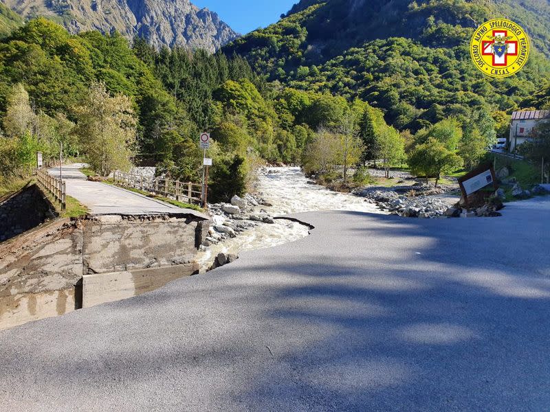 A bridge collapses into a river after flash flooding occurred in Valdieri