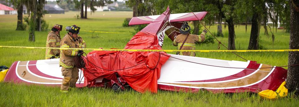 File photo of Marion County Fire Rescue officials at Leeward Air Ranch when Ellen Navolio's plane crashed on July 1, 2020