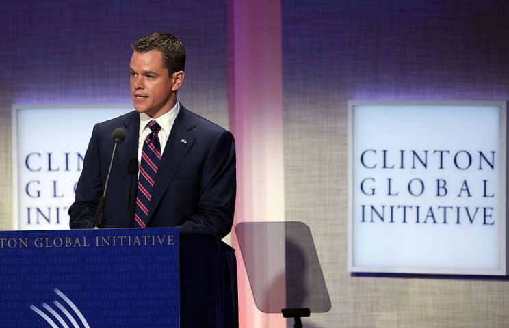 Matt Damon addressing the Clinton Global Initiative in 2009