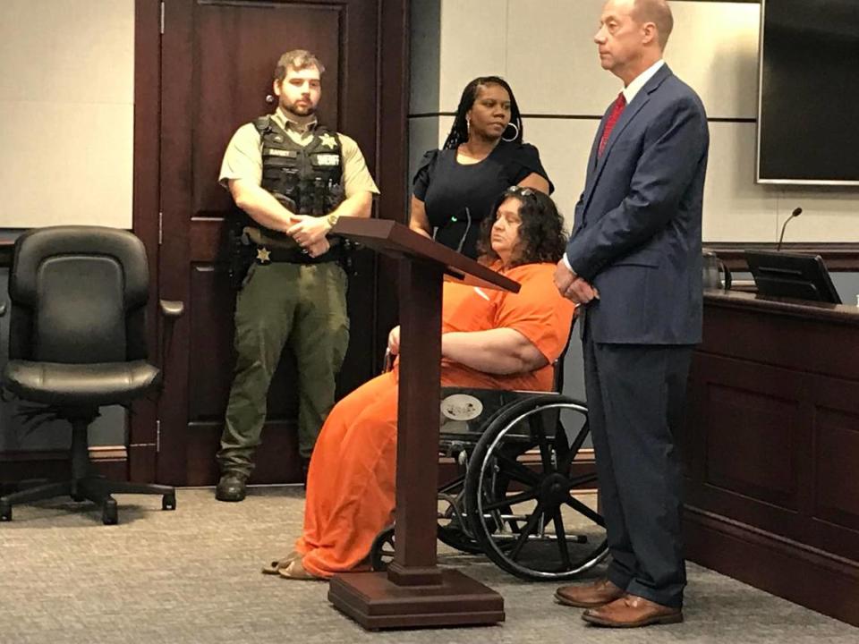Stacy Michelle Rabon, 50, in York County, South Carolina court on Aug. 23, 2023 when she was sentenced to life in prison for homicide by child abuse in the 1992 death of her baby found dead in the Catawba River near Rock Hill.