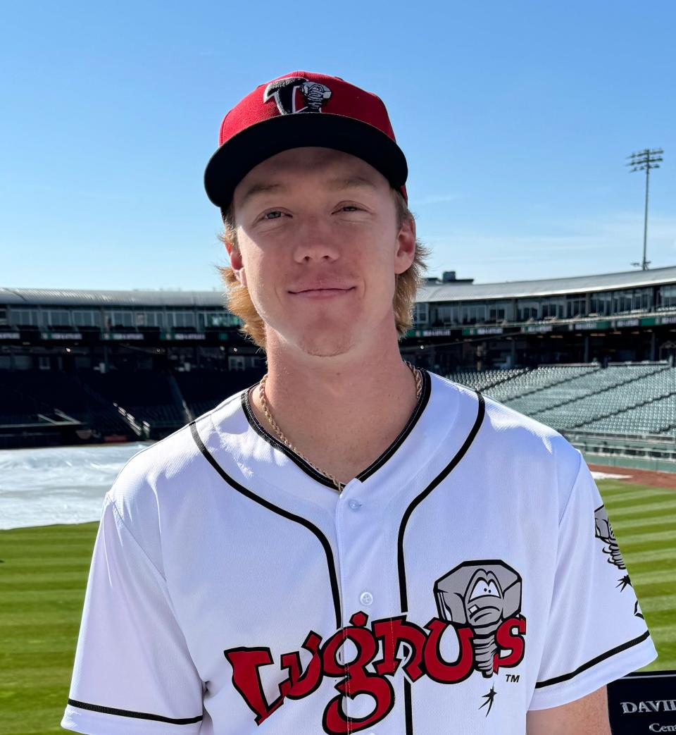 Lansing Lugnuts outfielder Henry Bolte poses for a picture during the team's media day on Monday, April 1, 2024, at Jackson Field in Lansing. Bolte is one of the top Oakland A's prospects slated to begin the season with the Lugnuts.